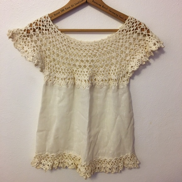Vintage Tops - Vintage Hand Made Top Crochet Linen Festival Sheer